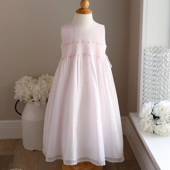 Pink Smocked Heirloom Dress 100% Cotton Pearls Hand Embroidery Size 4 NWT - Picture 1 of 8